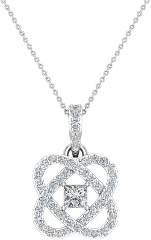 Glitz Design Center Princess Cut 18K Gold Diamond Pendant Necklace for Women w/Gold Chain 0.60 ct t.w. (G, SI)
