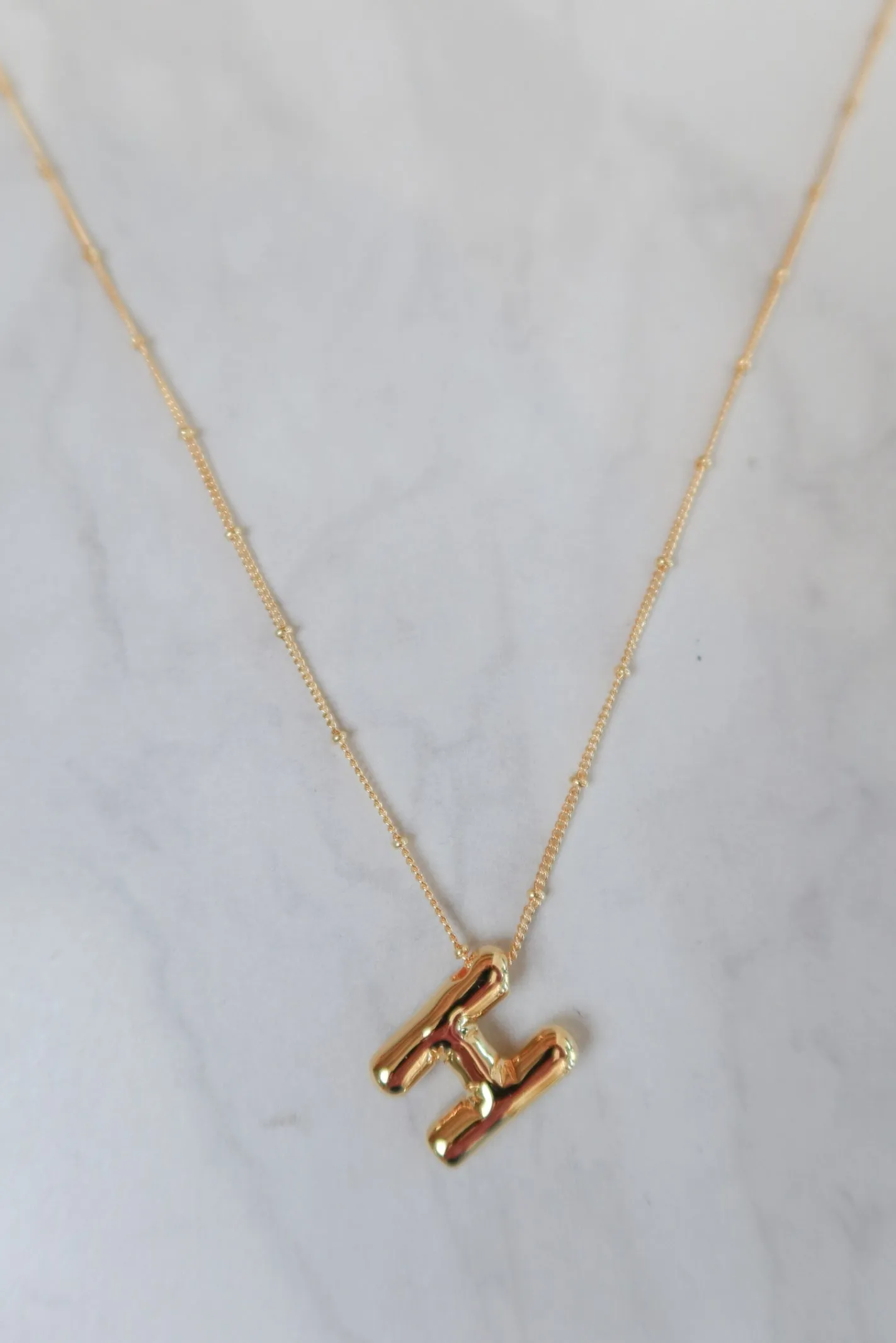 Gold Bubble Initial Necklace
