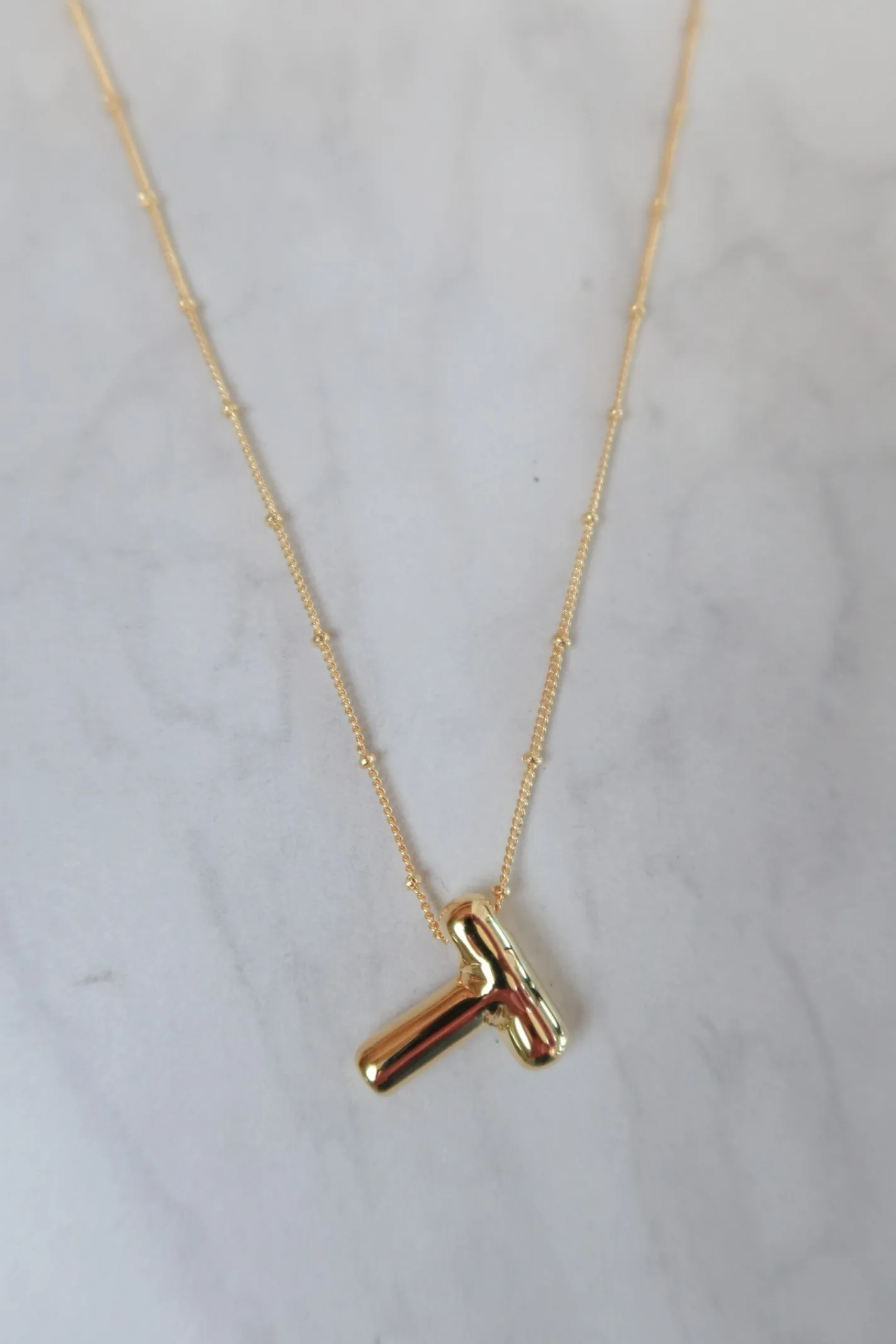 Gold Bubble Initial Necklace