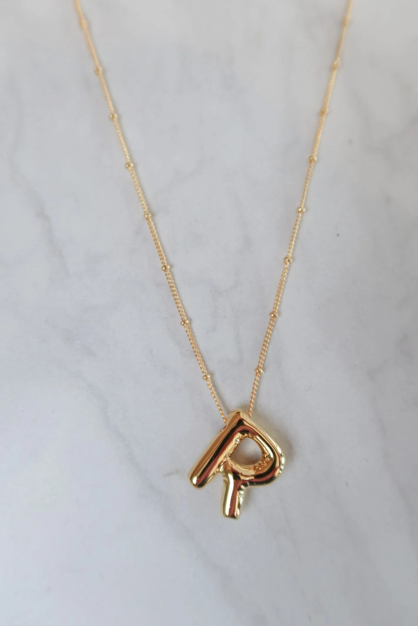 Gold Bubble Initial Necklace