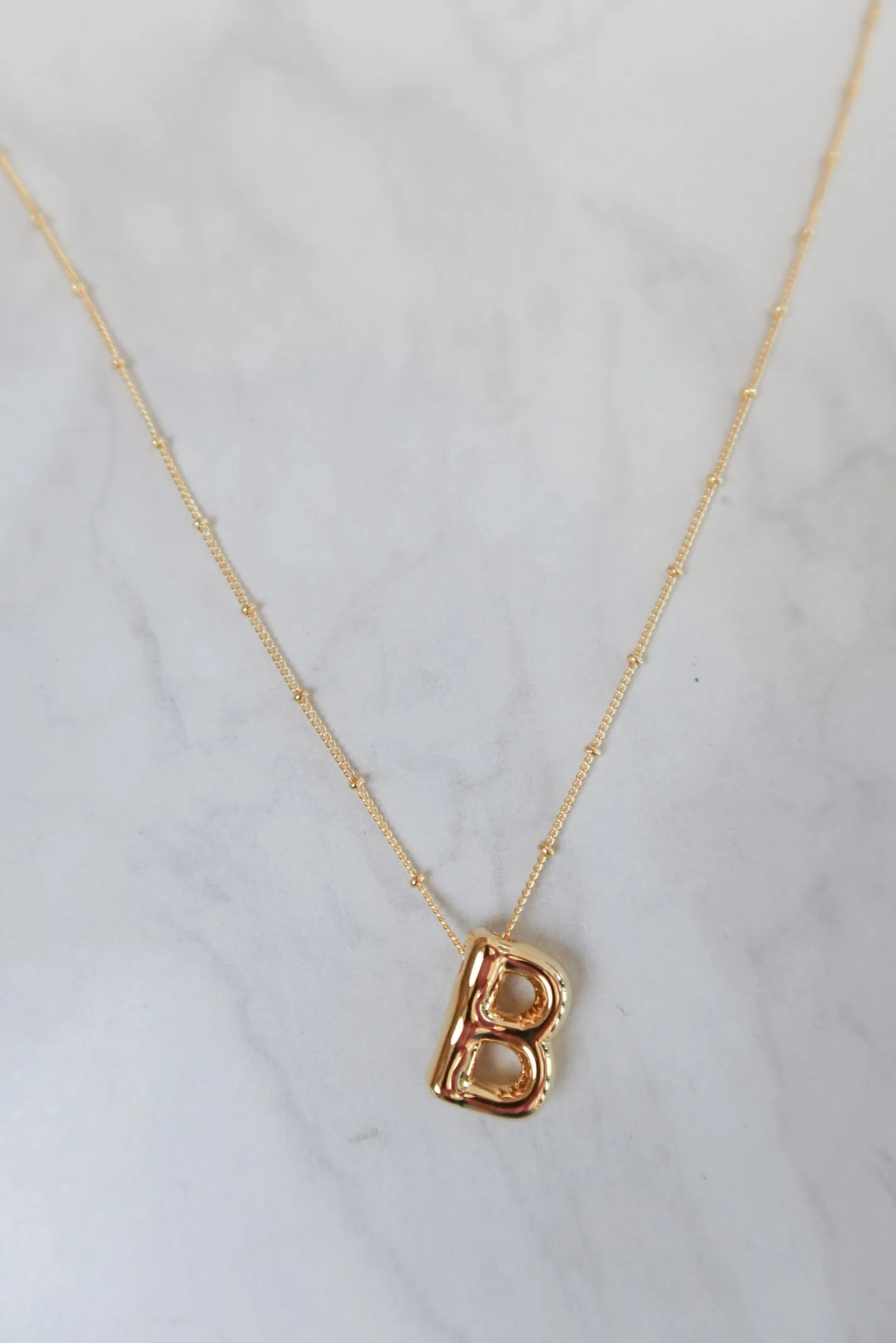 Gold Bubble Initial Necklace