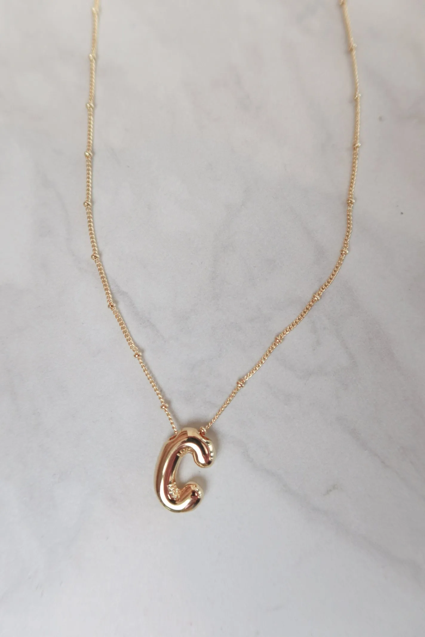 Gold Bubble Initial Necklace