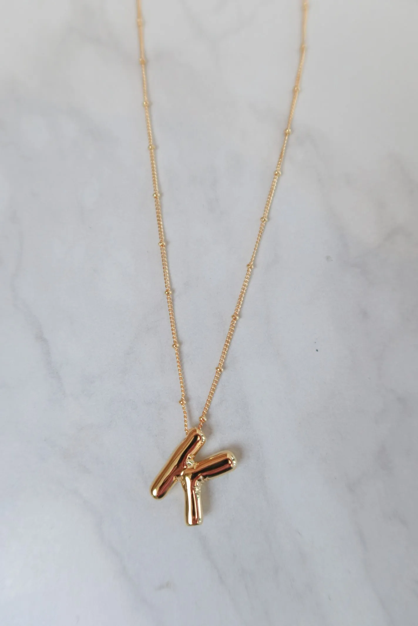 Gold Bubble Initial Necklace