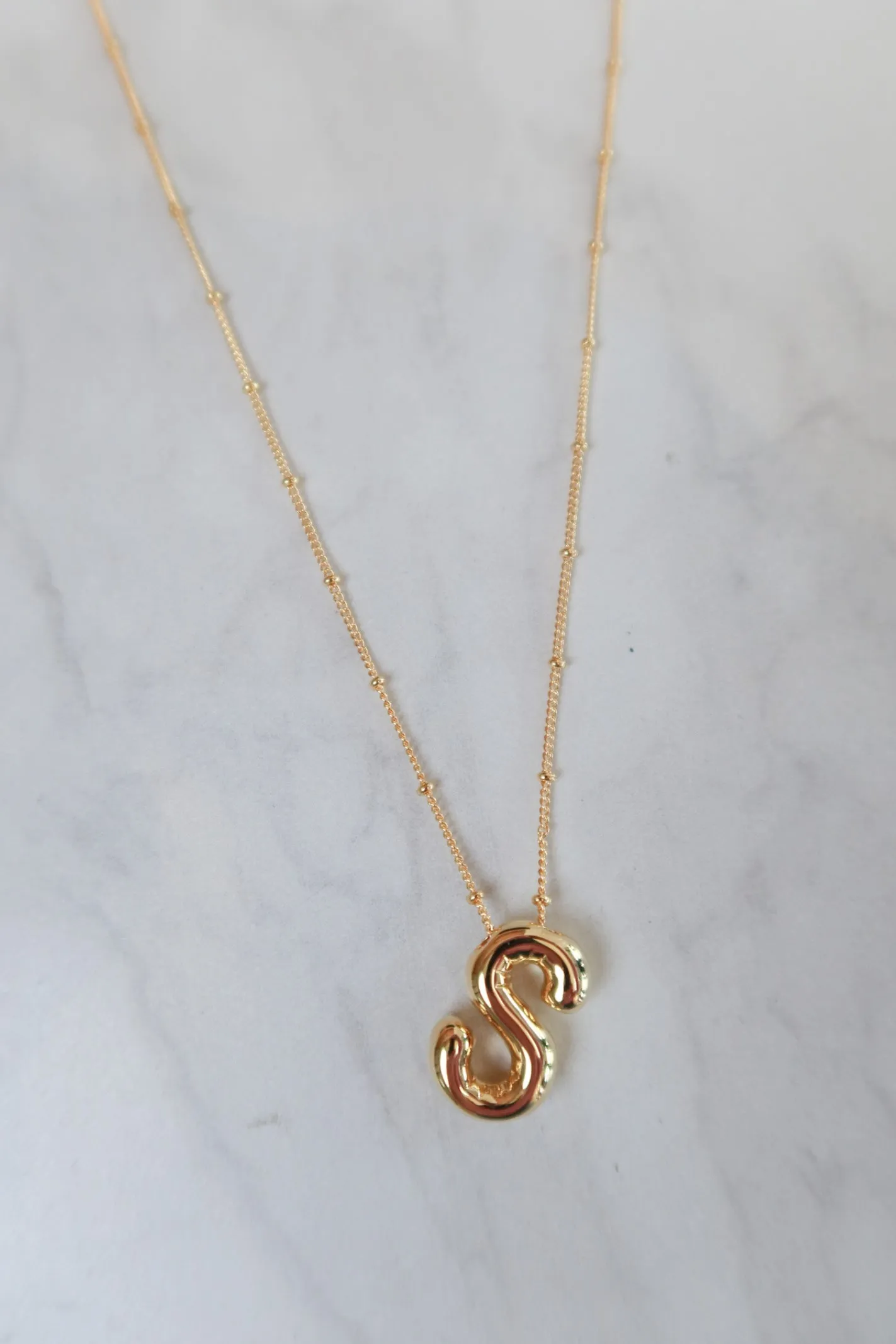 Gold Bubble Initial Necklace