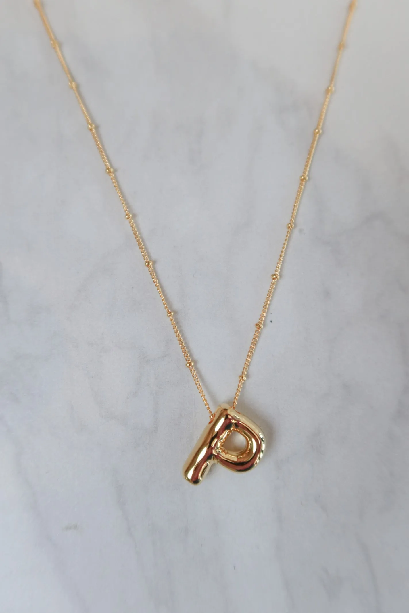 Gold Bubble Initial Necklace