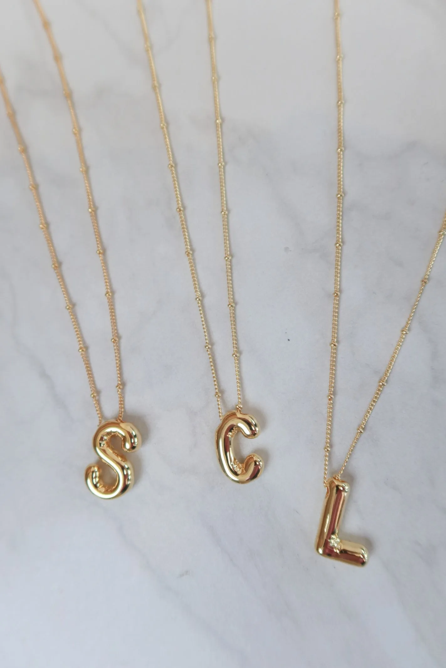 Gold Bubble Initial Necklace