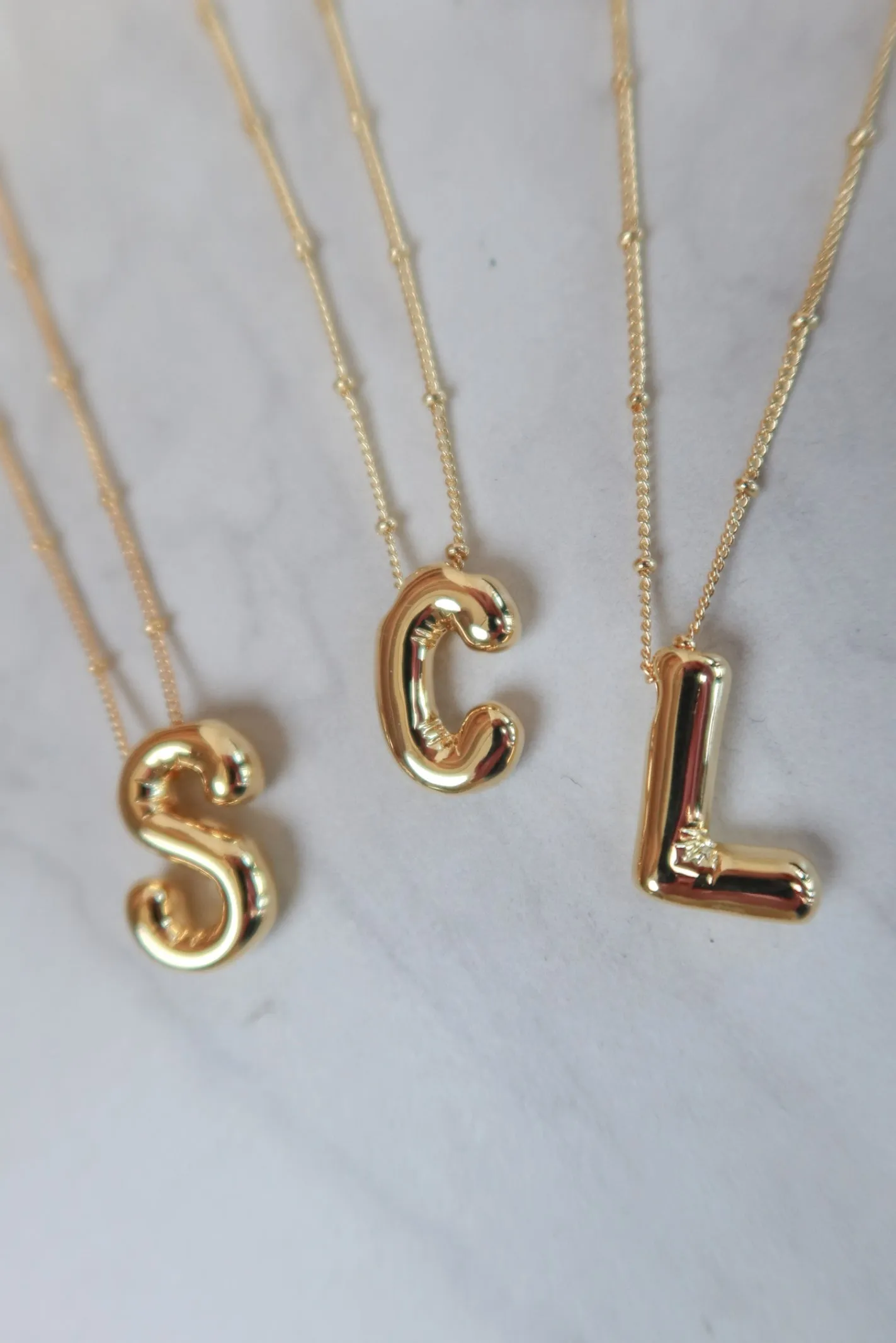 Gold Bubble Initial Necklace