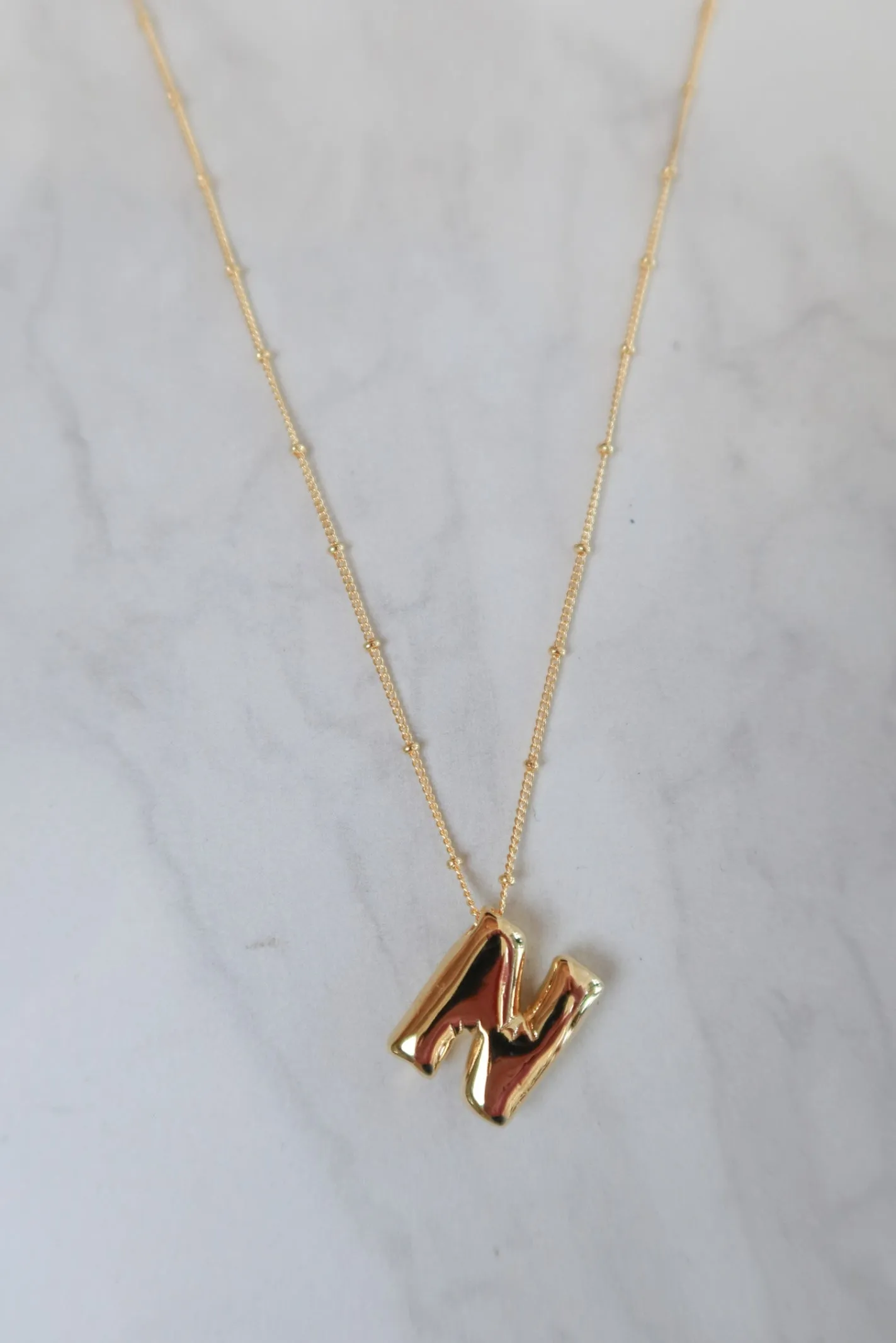 Gold Bubble Initial Necklace