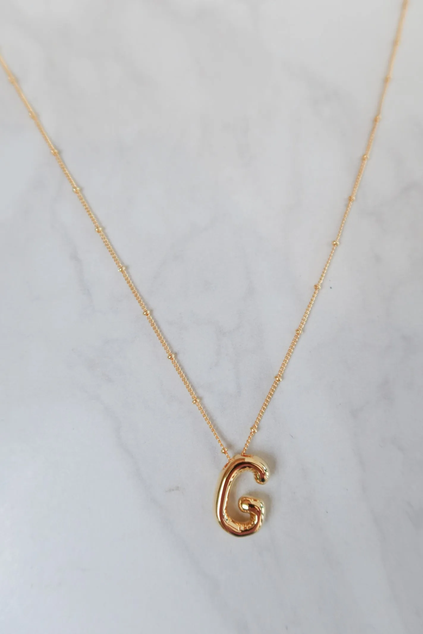 Gold Bubble Initial Necklace
