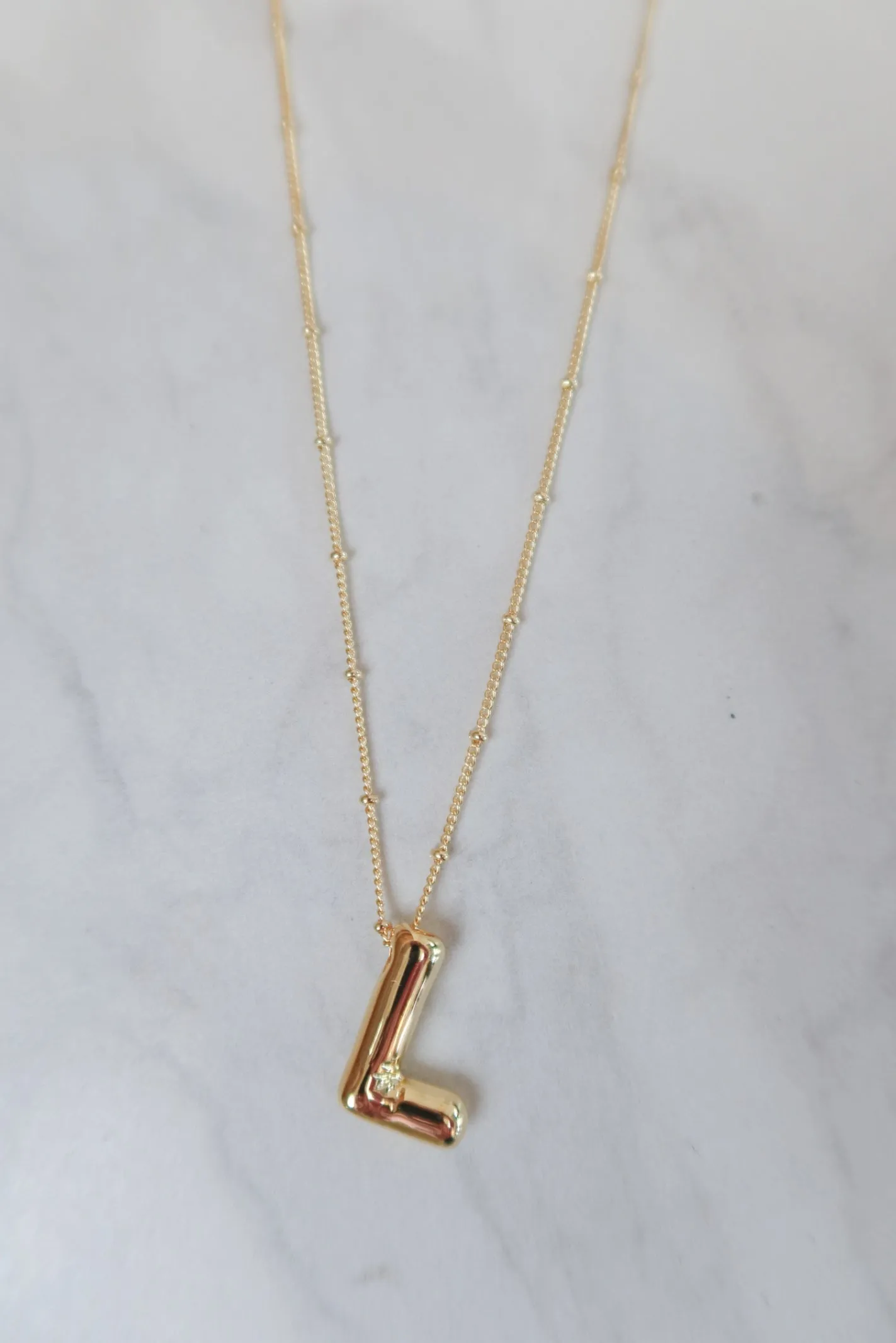 Gold Bubble Initial Necklace