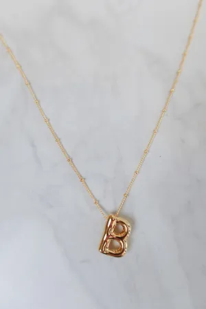 Gold Bubble Initial Necklace