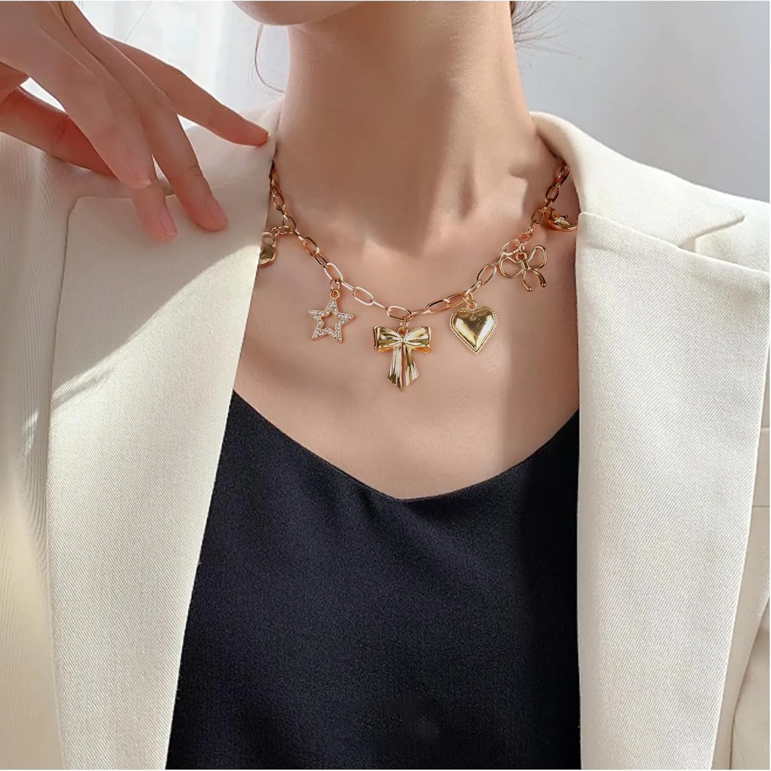 Gold Butterfly Necklace for Women, Dainty Color Cubic Zircon Stereo Butterfly Pendant Necklace