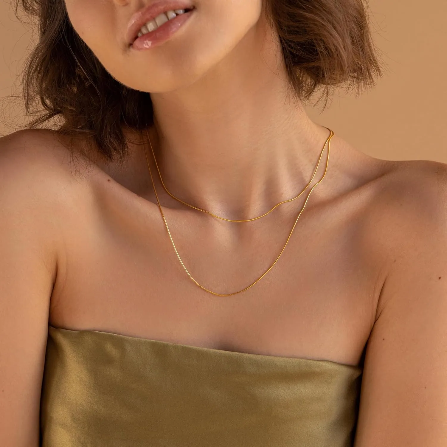 Gold Chain for Women - 18K Gold Plated Herringbone Necklace Square Snake Chain Dainty 0.9mm/2mm Gold Necklace for Women Gold Jewelry Gifts Size 16/18/20/22/24/26 Inch