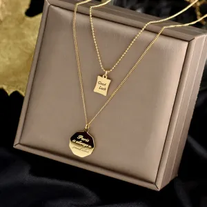 Gold Color Vintage Double Layer Letter Geoemtric Pendant Necklace For Women