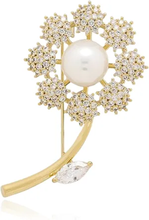 Gold Crystal Flower Leaf Brooches for Womne Elegant Rhinestone Pearl Floral Brooch Pins Fashion Jewelry Brooch pin Accessories for Women Men Gift