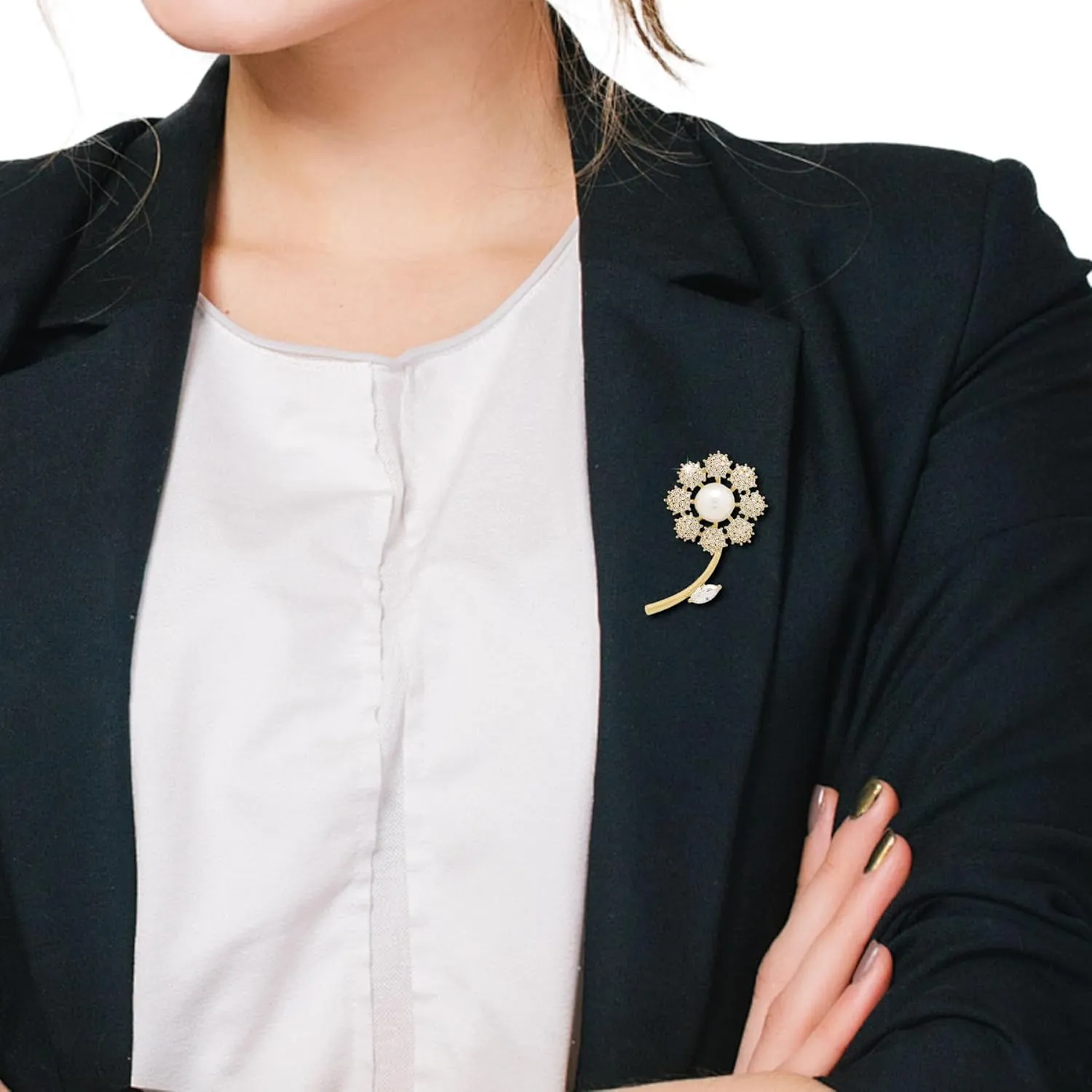 Gold Crystal Flower Leaf Brooches for Womne Elegant Rhinestone Pearl Floral Brooch Pins Fashion Jewelry Brooch pin Accessories for Women Men Gift