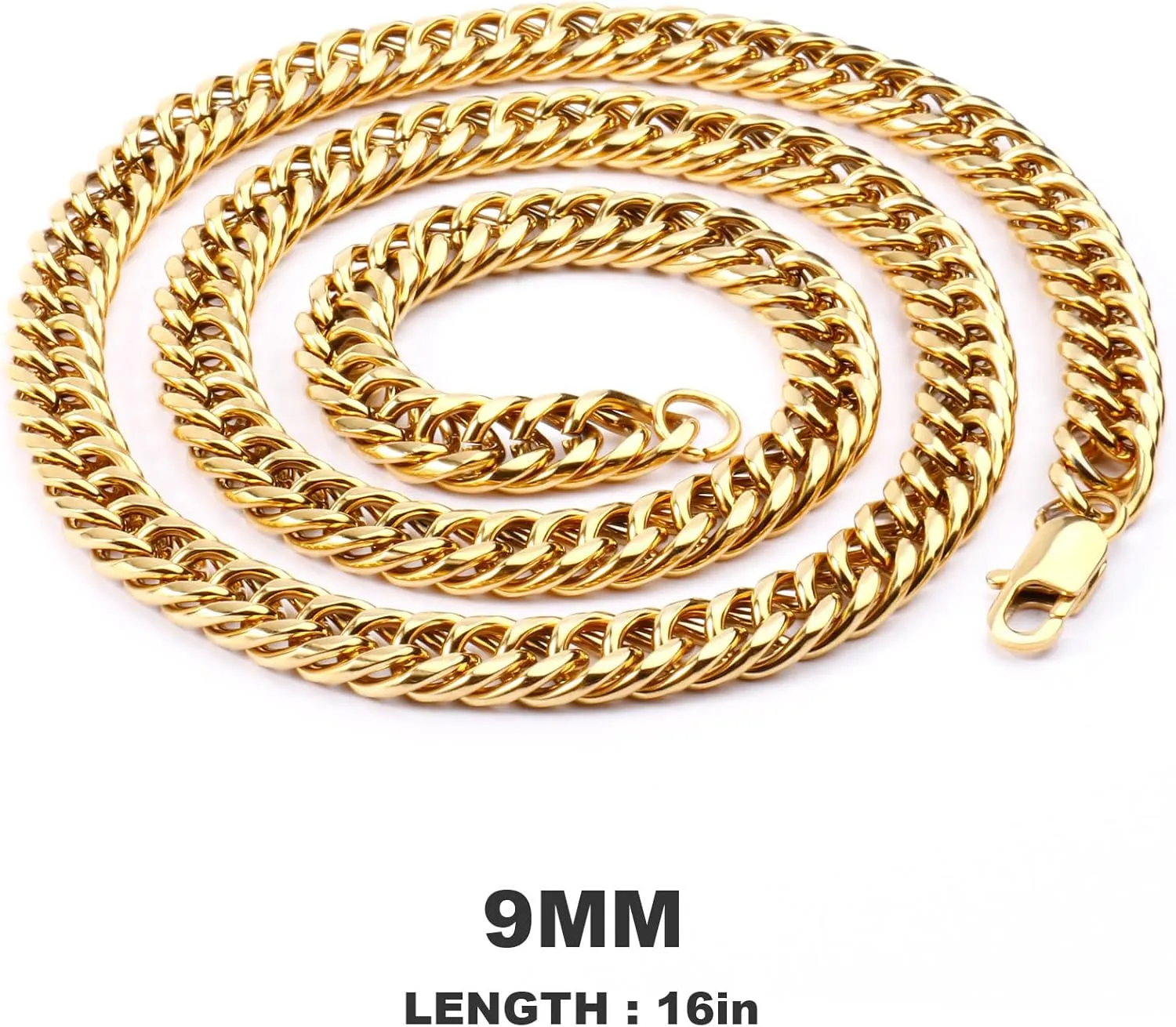 Gold Cuban Link Chain for Women Men, 9mm 18K Gold Plated Chunky Cuban Curb Link Chain Choker Necklace