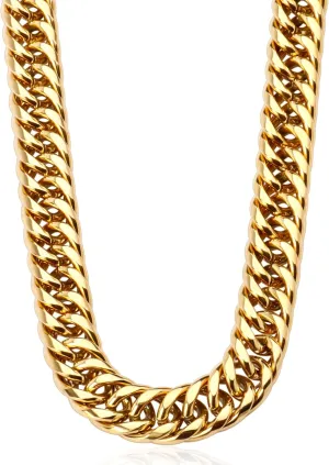 Gold Cuban Link Chain for Women Men, 9mm 18K Gold Plated Chunky Cuban Curb Link Chain Choker Necklace
