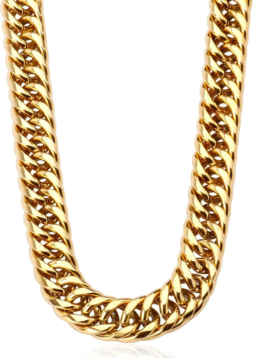 Gold Cuban Link Chain for Women Men, 9mm 18K Gold Plated Chunky Cuban Curb Link Chain Choker Necklace