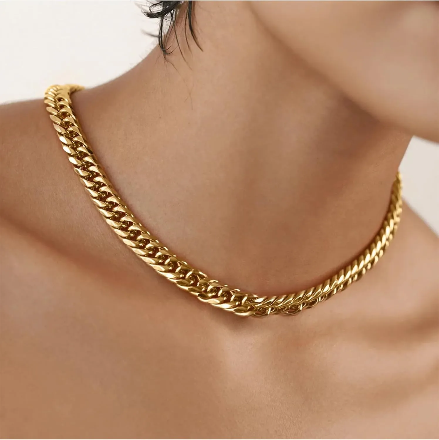 Gold Cuban Link Chain for Women Men, 9mm 18K Gold Plated Chunky Cuban Curb Link Chain Choker Necklace