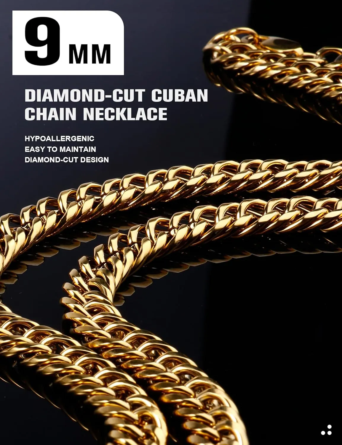 Gold Cuban Link Chain for Women Men, 9mm 18K Gold Plated Chunky Cuban Curb Link Chain Choker Necklace