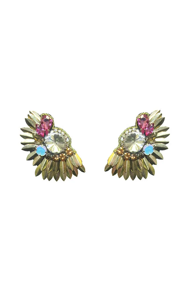 Gold Fan Crystal Earrings