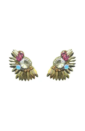 Gold Fan Crystal Earrings