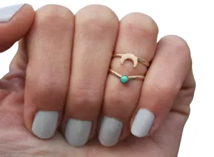 Gold filled moon and gemstone midi ring set, stacking rings - mid finger ring, knuckle ring set, gold rings (2.5)