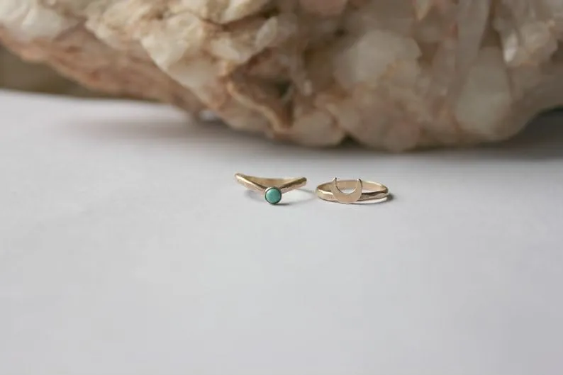 Gold filled moon and gemstone midi ring set, stacking rings - mid finger ring, knuckle ring set, gold rings (2.5)