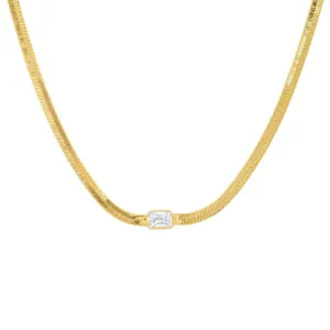 Gold Herringbone Chain with Center Stone