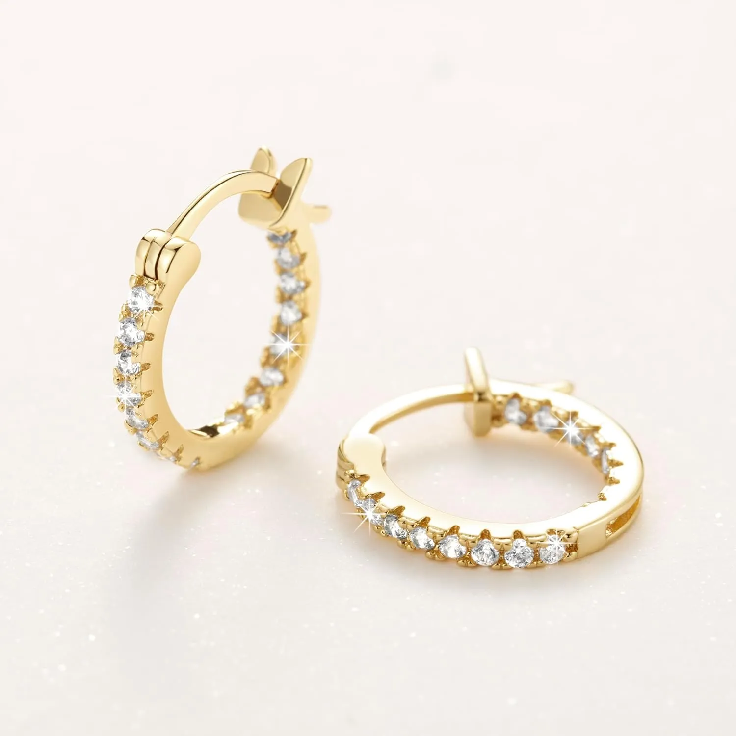 Gold Hoop Earrings 14K Gold Hoop Earrings for Women with Dual-sided Cubic Zirconia Hoops Earring for Women Sensitive Ears Hypoallergenic Womens earring 15/20/30/35mm