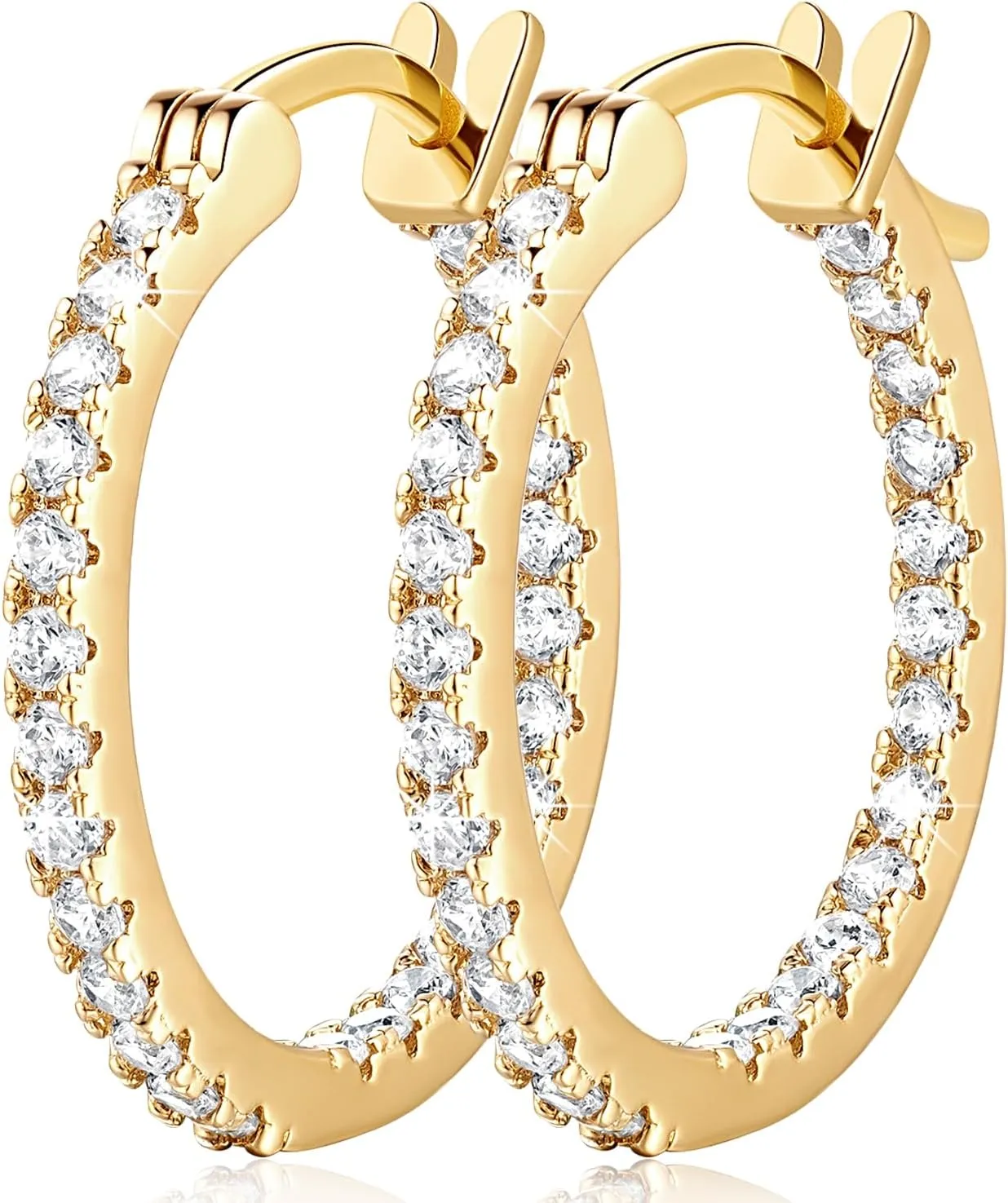 Gold Hoop Earrings 14K Gold Hoop Earrings for Women with Dual-sided Cubic Zirconia Hoops Earring for Women Sensitive Ears Hypoallergenic Womens earring 15/20/30/35mm