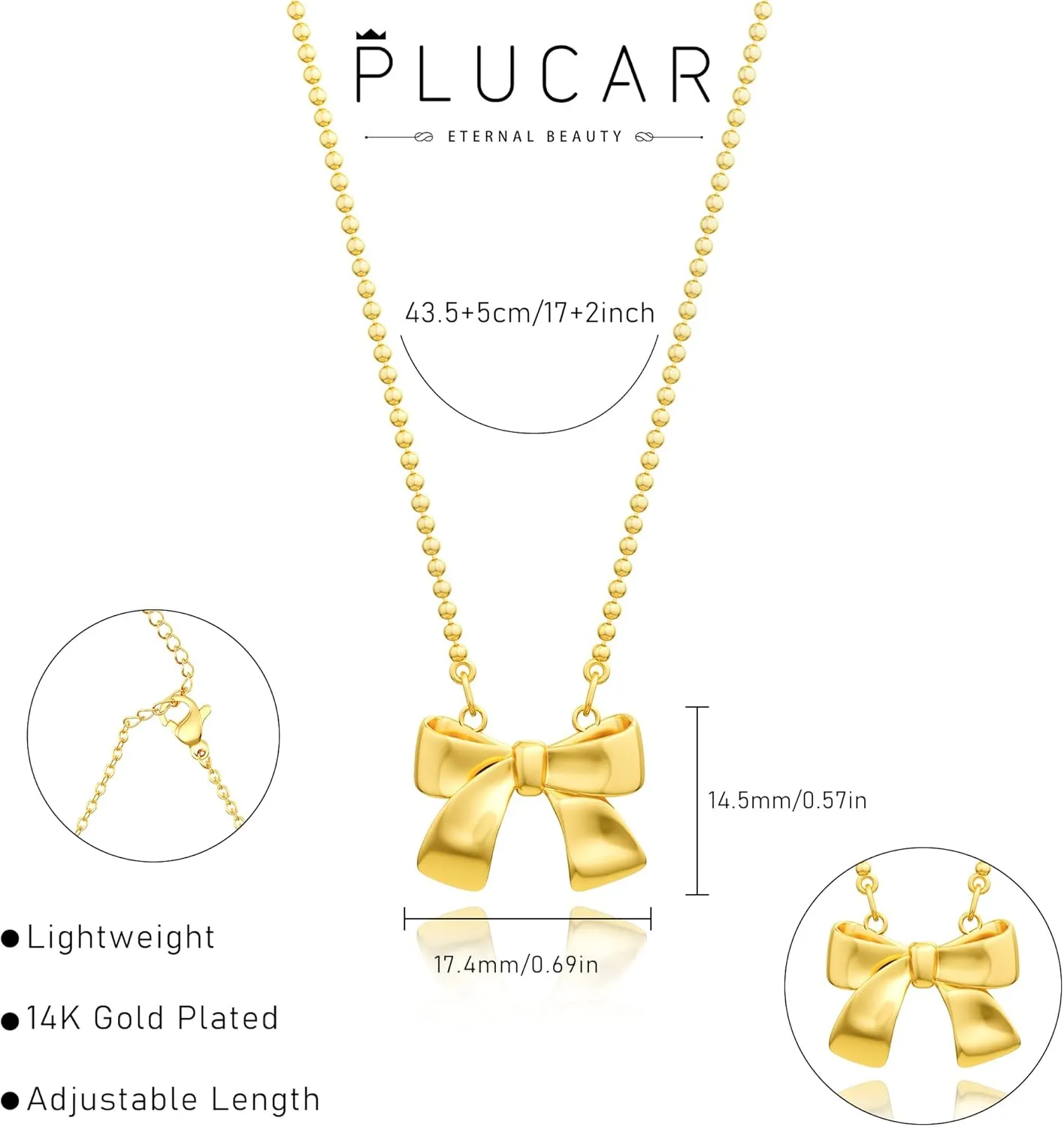 Gold Necklace for Women, Bow Necklace 14K Dainty Gold Necklace Cute Gold Plated Choker Necklace Bow Pendant Gold Chain Necklaces for Women Trendy Jewelry