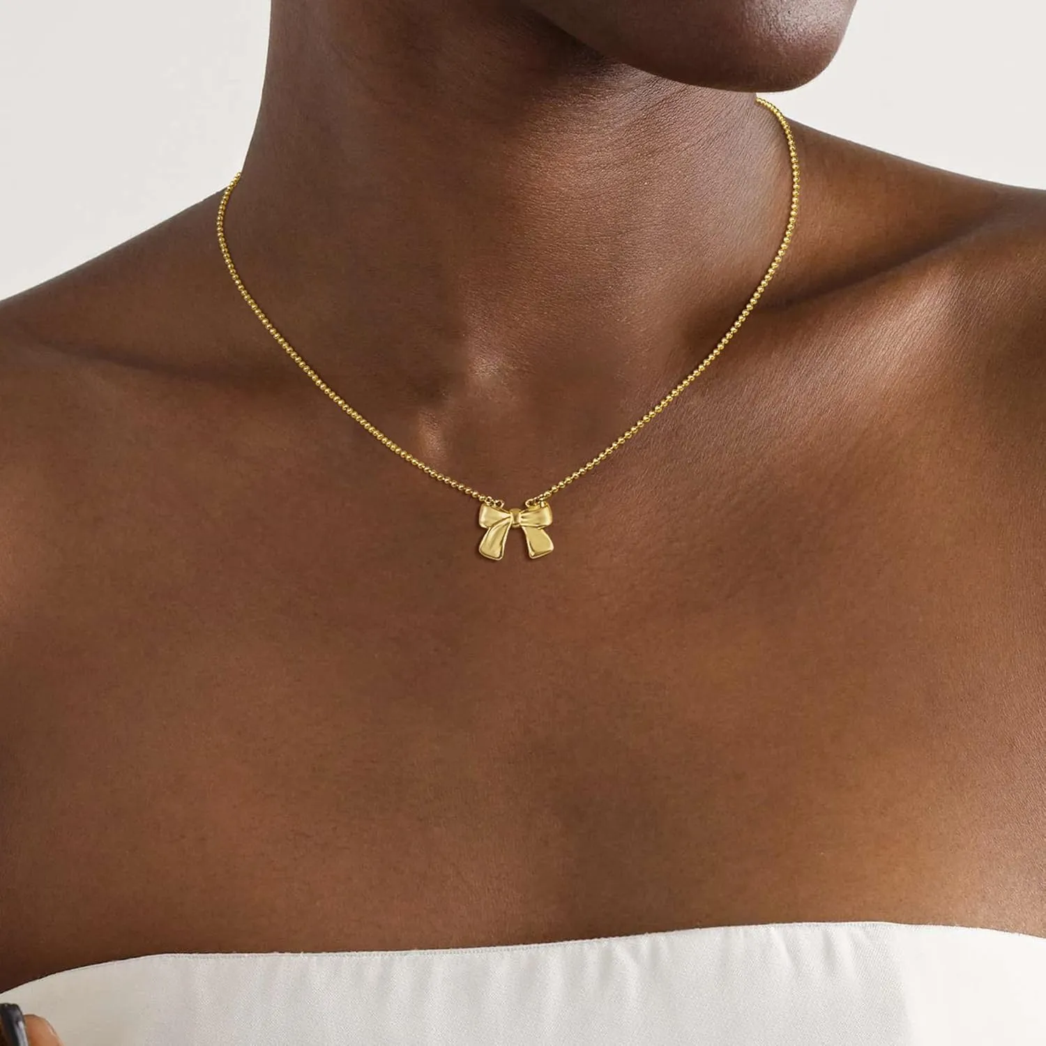 Gold Necklace for Women, Bow Necklace 14K Dainty Gold Necklace Cute Gold Plated Choker Necklace Bow Pendant Gold Chain Necklaces for Women Trendy Jewelry