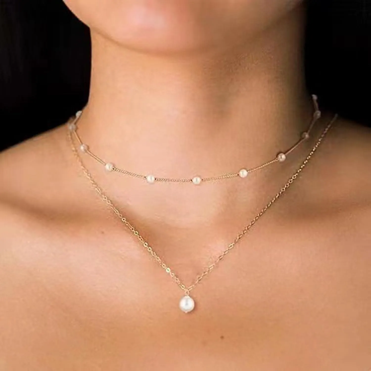 Gold Pearl Necklace for Women Layered Freshwater Pearl Necklace Dainty Heart Choker Necklace Simple Pearl Pendant Necklace Small Pearl Accessories Jewelry