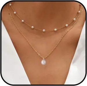 Gold Pearl Necklace for Women Layered Freshwater Pearl Necklace Dainty Heart Choker Necklace Simple Pearl Pendant Necklace Small Pearl Accessories Jewelry