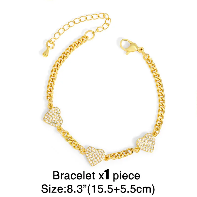 Gold Plated Curb Link Chain Heart Necklace For Women Copper CZ Rhinestone Necklaces