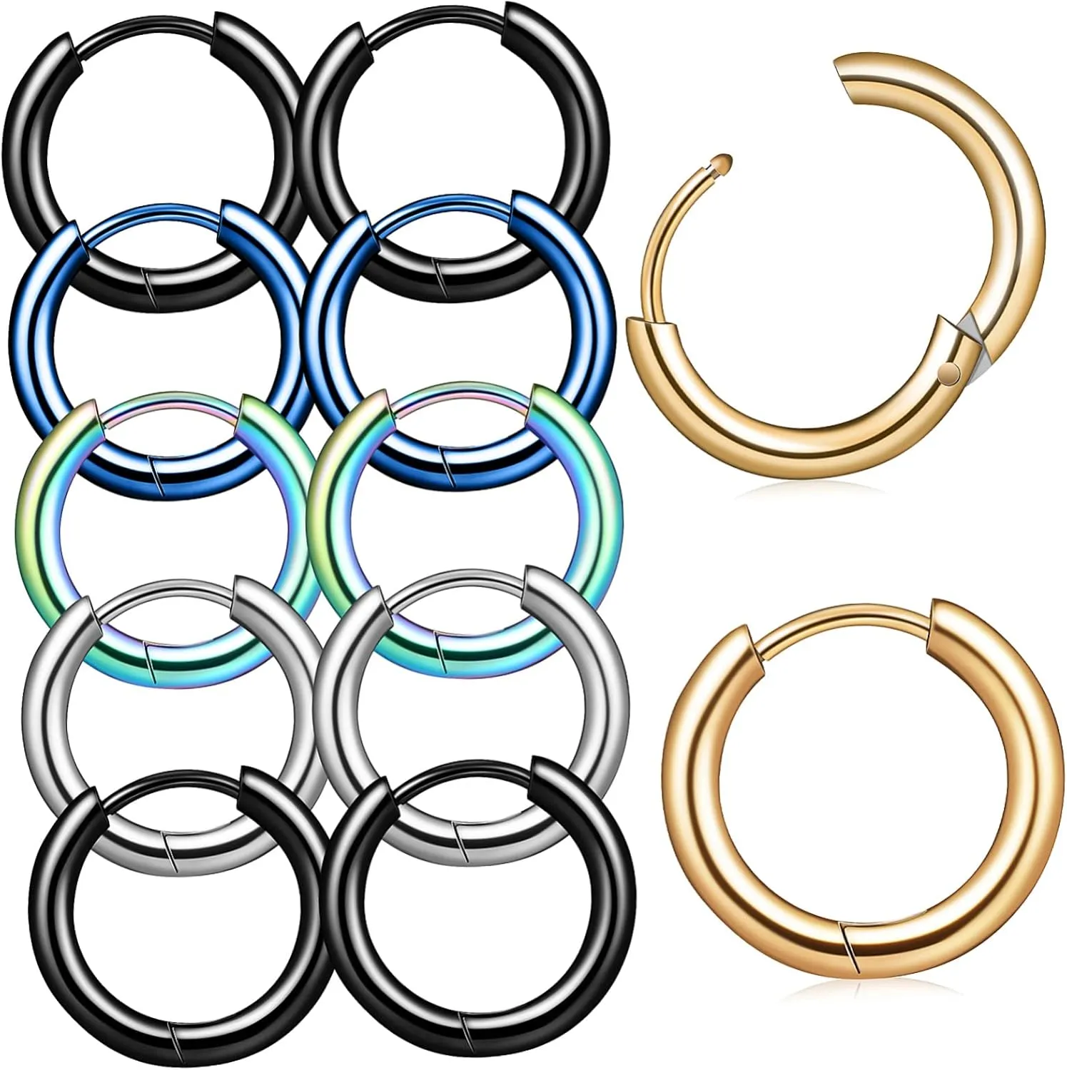 Gold Plated Mini Hoop Earrings Small Hinged Circle Earrings Women's Jewelry Set