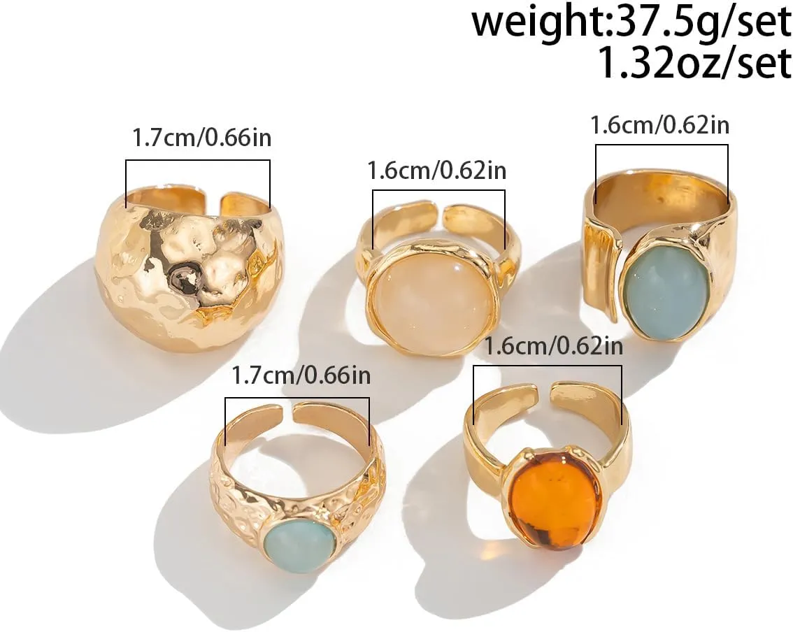 Gold Rings for Women Non Tarnish Chunky Gemstone Ring Adjustable Stackable Statement Ring Silver Rings for Women Trendy Chunky Gold Jewelry