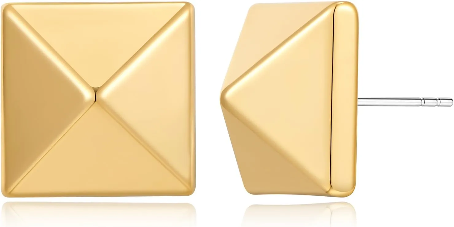 Gold Square Stud Earrings for Women Polished Spiral Stud Earrings for Women Birthday Jewelry