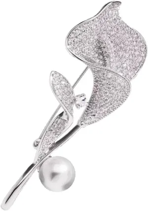 Gold/Silver Calla Lily Crystal Brooches Pins Fashion Beautiful Created Rhinestone Pearl Flower Floral Brooch Good Idea for Party Dance Wedding Banquet for Elegant Women Girl