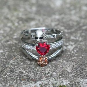 Gothic Heart Zircon Skull Brass Ring