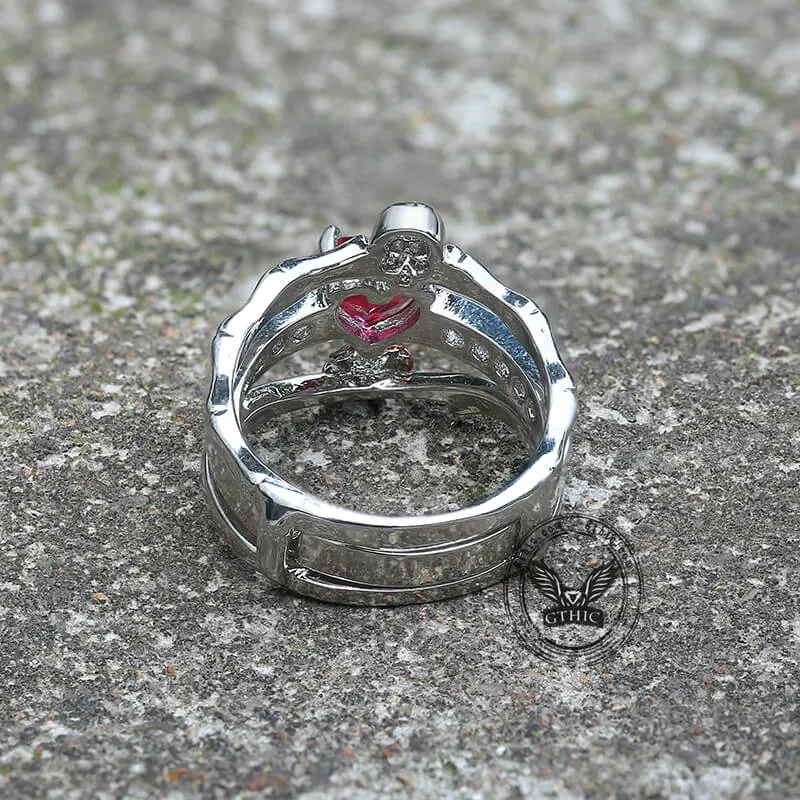 Gothic Heart Zircon Skull Brass Ring