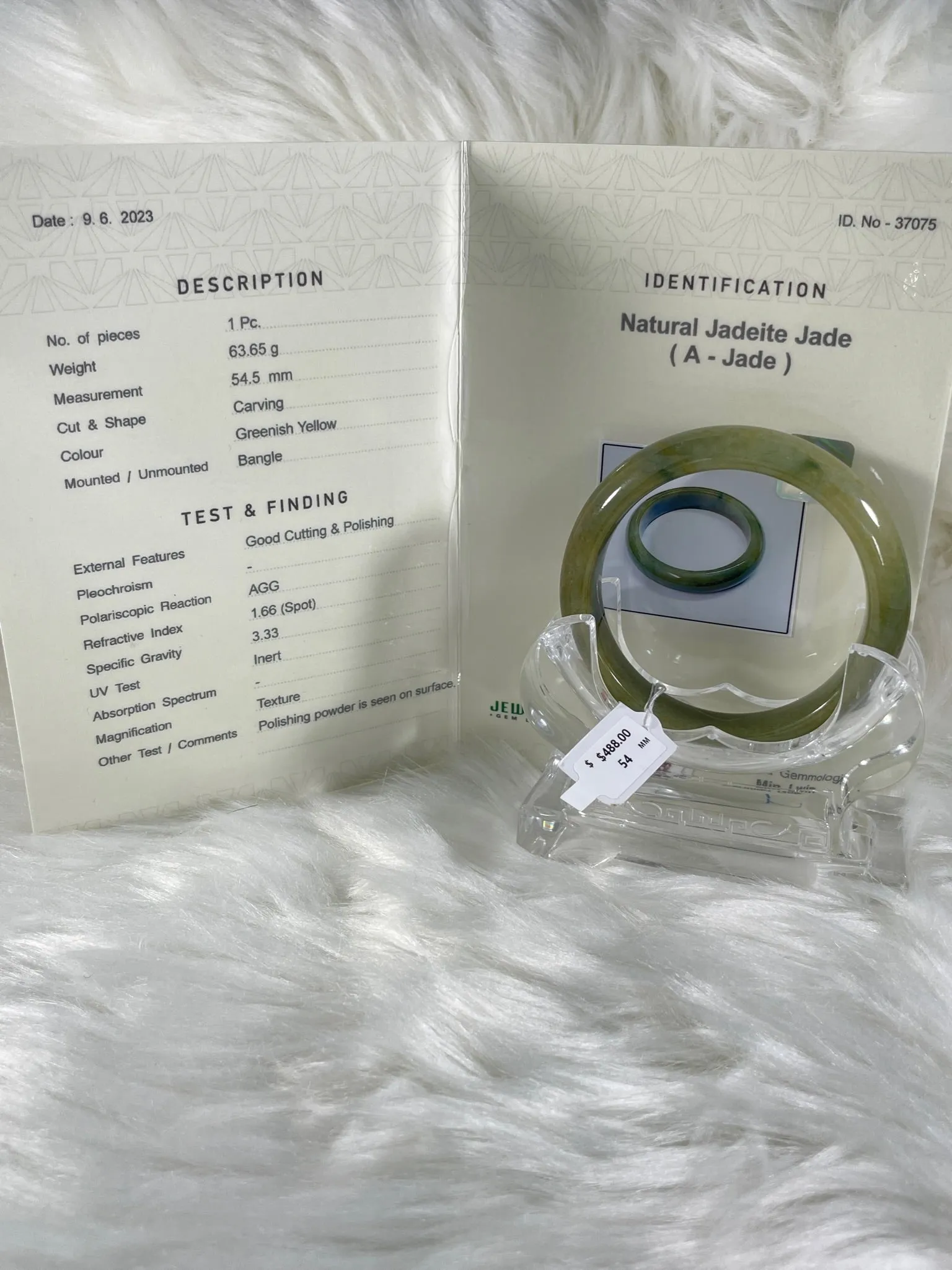 Grade A Natural Jade Bangle with certificate #37075