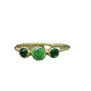 Green ring,Three gemstone ring, bezel set band, gold ring, stacking ring, birthstone ring, emerald ring