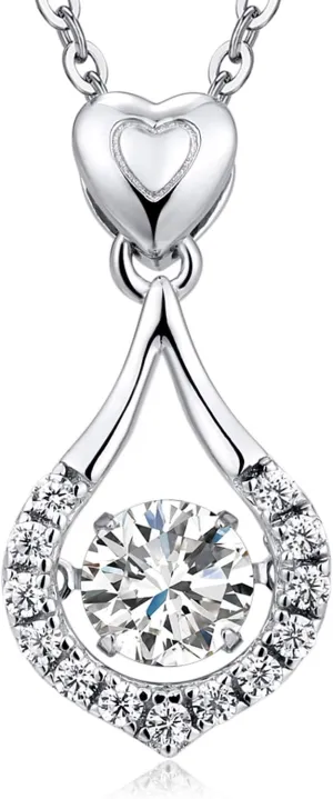 Han han 18K White Gold Plated 925 Sterling Silver Shaking CZ Diamond Pendant Necklace for Women with 5A  Cubic Zirconia, Chain 18inch