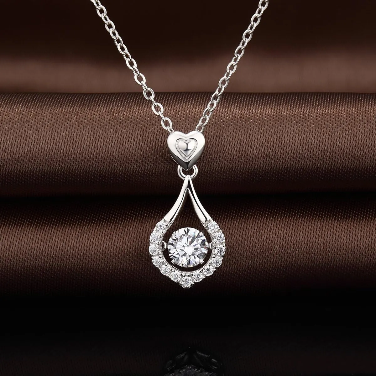 Han han 18K White Gold Plated 925 Sterling Silver Shaking CZ Diamond Pendant Necklace for Women with 5A  Cubic Zirconia, Chain 18inch