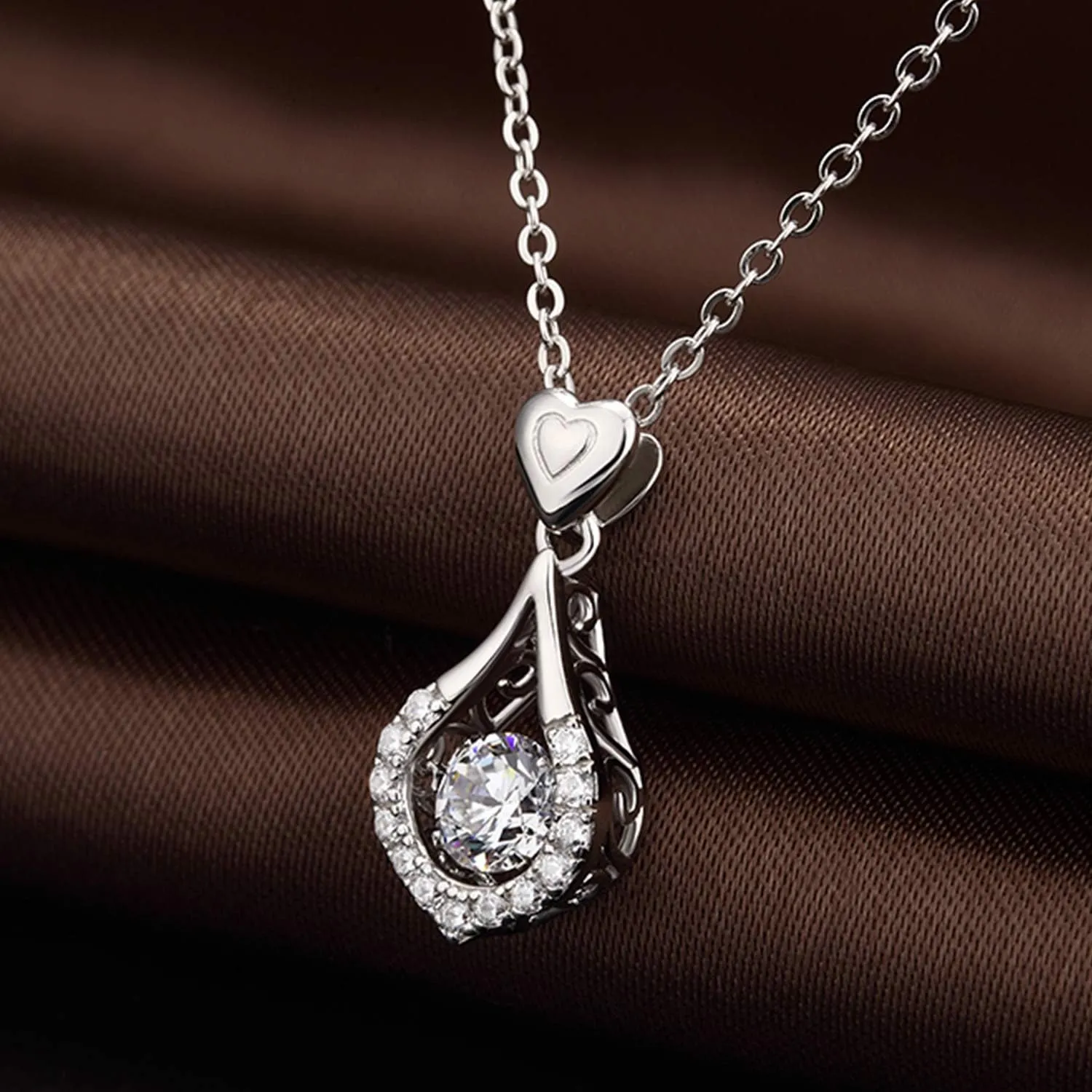 Han han 18K White Gold Plated 925 Sterling Silver Shaking CZ Diamond Pendant Necklace for Women with 5A  Cubic Zirconia, Chain 18inch