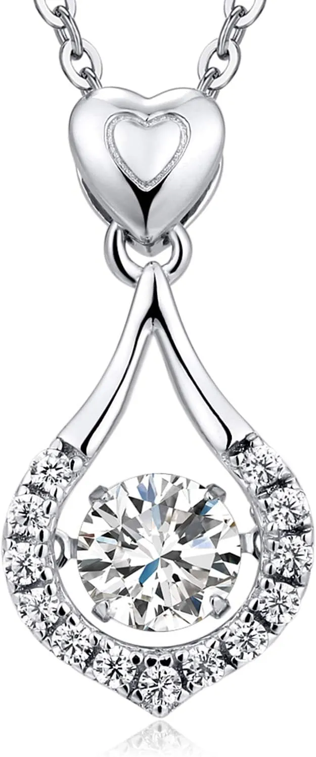 Han han 18K White Gold Plated 925 Sterling Silver Shaking CZ Diamond Pendant Necklace for Women with 5A  Cubic Zirconia, Chain 18inch