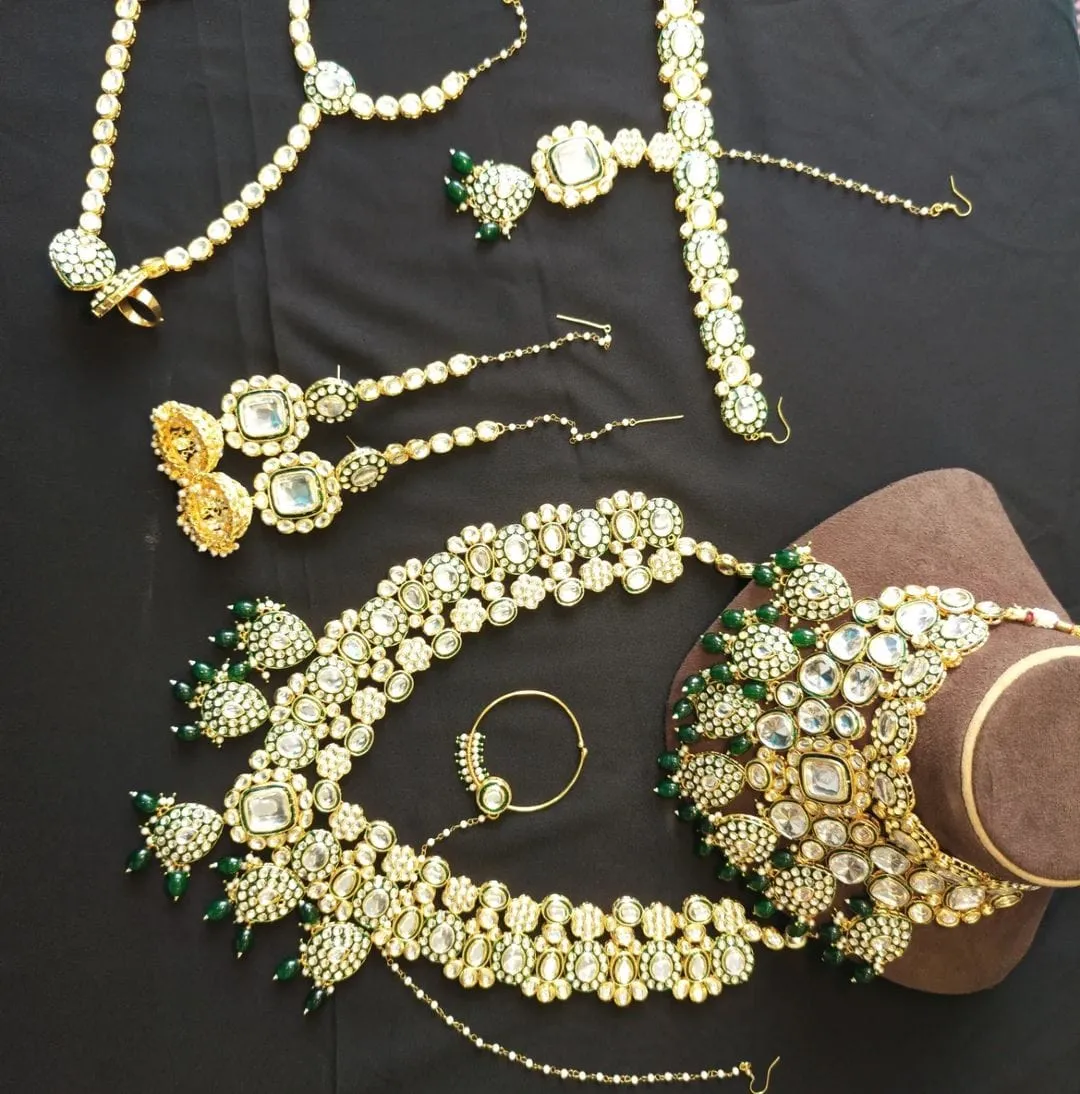 Heavy Kundan Green Colour Full Bridal Set unique deigne